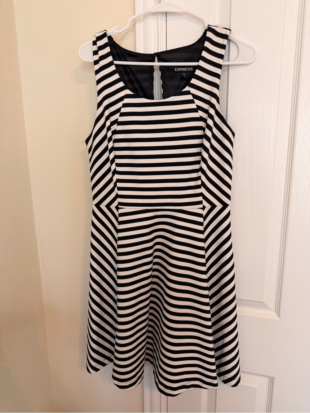 Express Black & White Striped Fit-and-Flare Dress